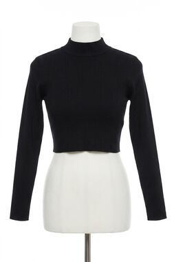 NEW ENDLESS BLU. cropped open-back mock neck sweater in black